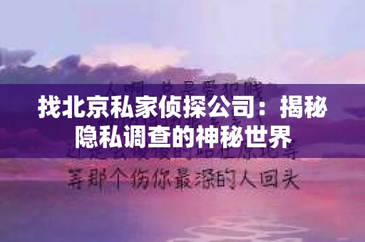 找北京私家侦探公司：揭秘隐私调查的神秘世界